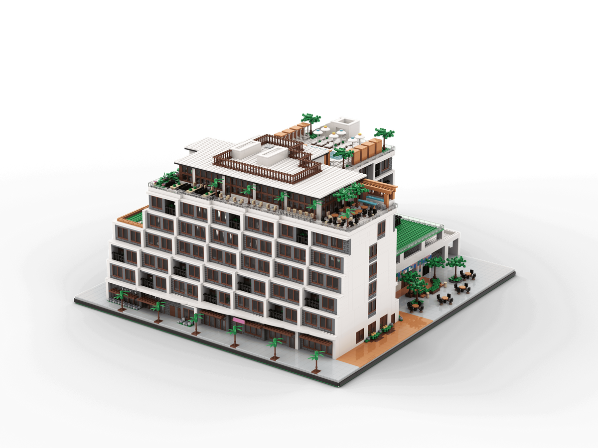 Brick model of the Moxy hotel building, 30 x 30 x 15 inches