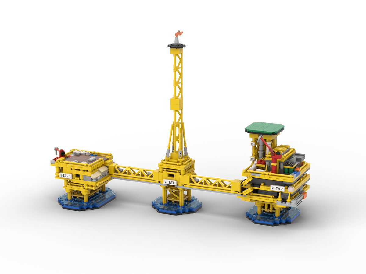 Medium scale brick model of a Perenco oil rig, 20 x 50 x 31 cm