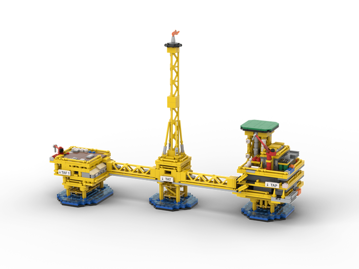 Medium scale brick model of a Perenco oil rig, 20 x 50 x 31 cm