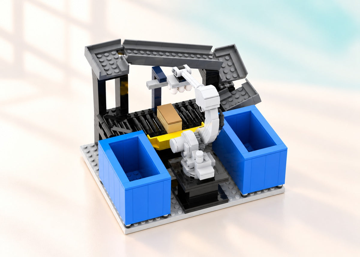 Amazon Robotics Cardinal Robot Kit, studio presentation of the custom brick models