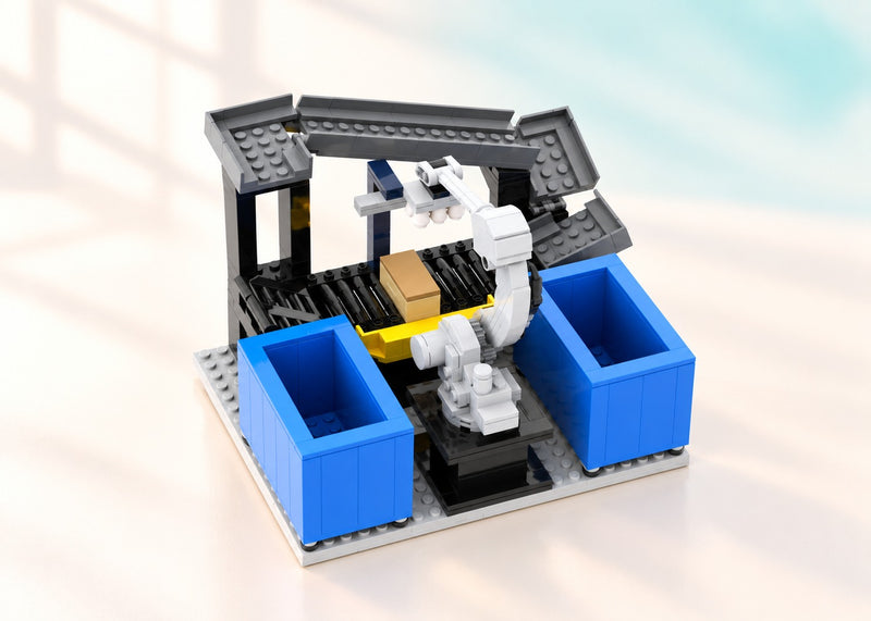 Amazon Robotics Cardinal Robot Kit, studio presentation of the custom brick models