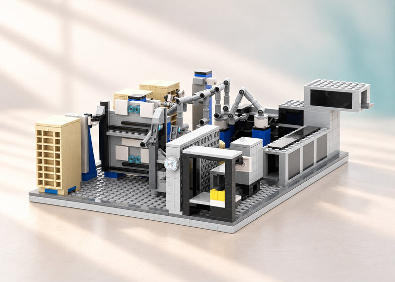 Amazon Robotics Green Mile Automation Line, studio presentation of the custom brick models