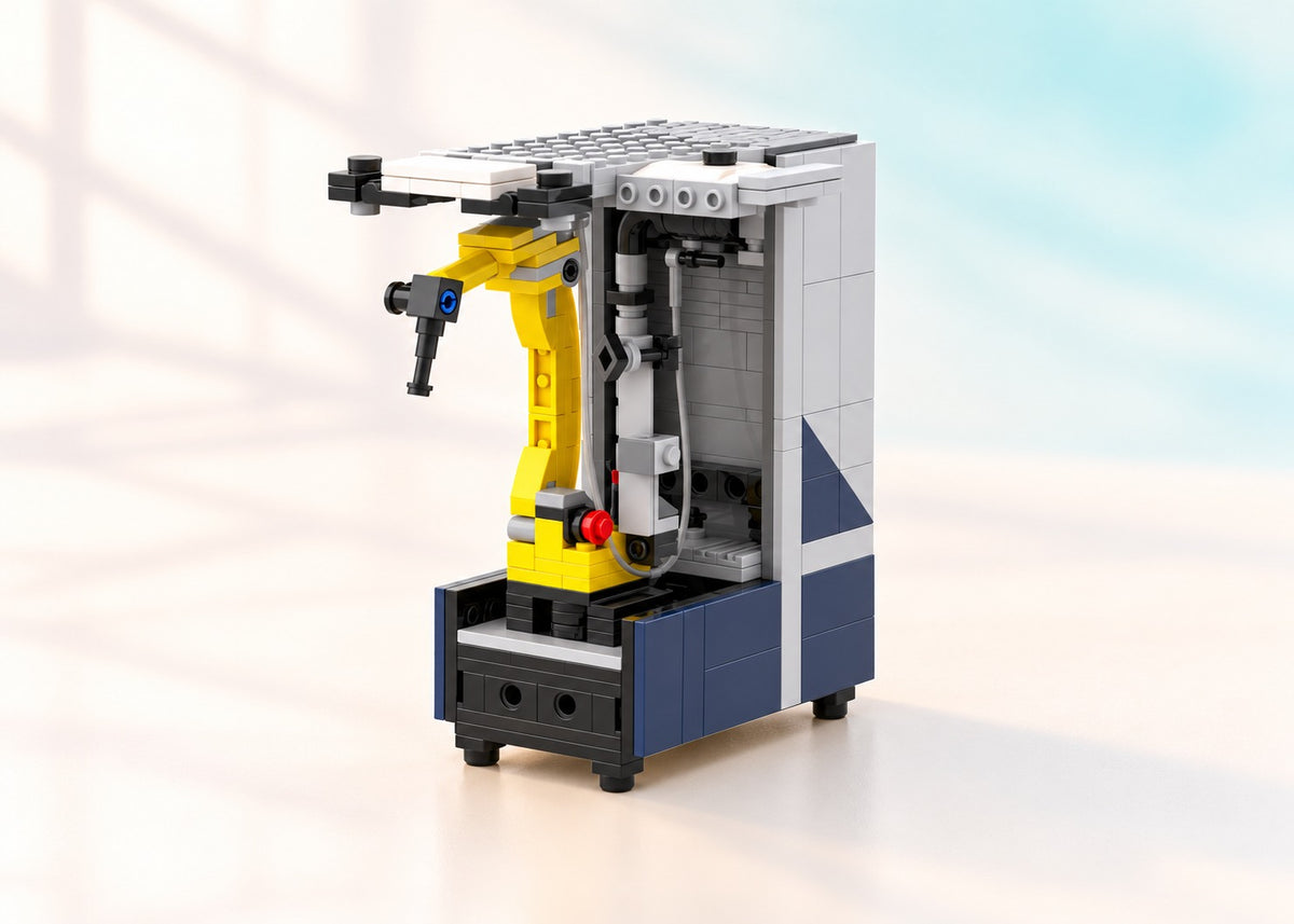 Amazon Robotics Sparrow Robot Kit, studio presentation of the custom brick models