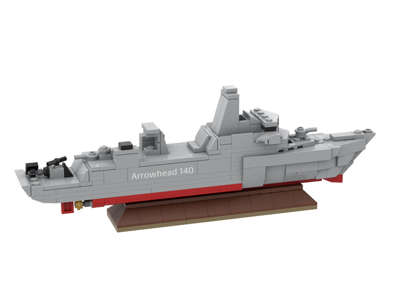 Arrowhead 140 model on a display stand, shown from the side.