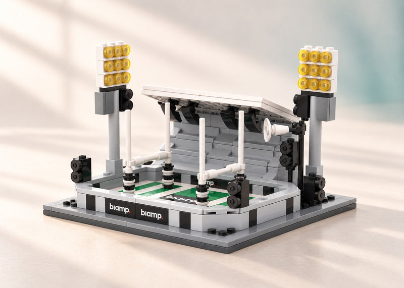 Biamp Stadium Kit, studio presentation of the custom brick models