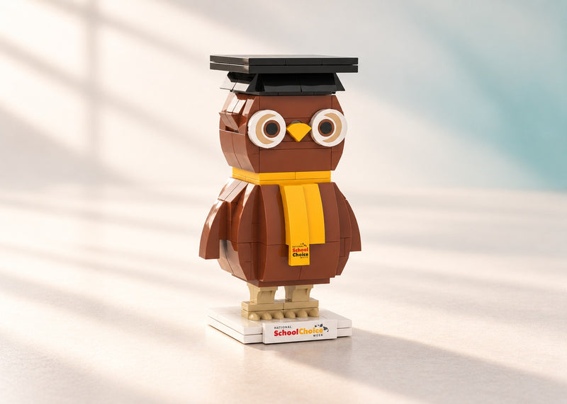 National School Choice Owlbert Kit - custom brick model, studio presentation