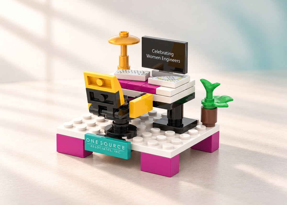 One Source Women in Engineering Day Kit - custom brick model, studio presentation