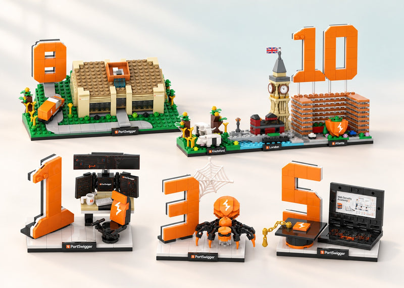 PortSwigger Employee Rewards Kits, studio presentation of the custom brick models