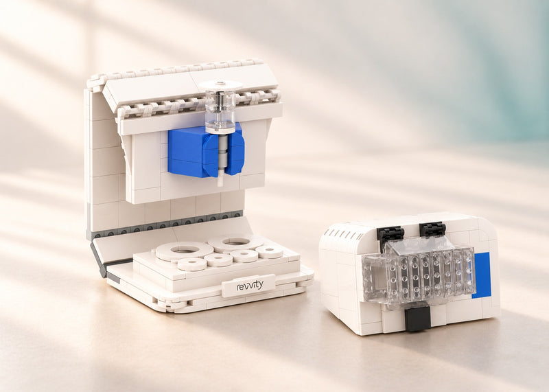 Revvity Hanna and OMNI Kits, studio presentation of the custom brick models