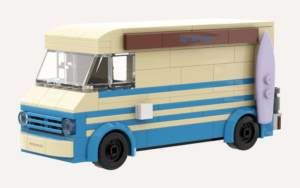 Rosewood Mayakoba Food Truck Kit, render of the opposite side with a lavender surfboard