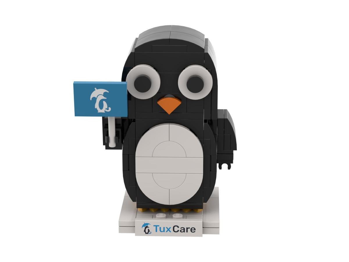 Mascota pingüino, view of the custom brick model
