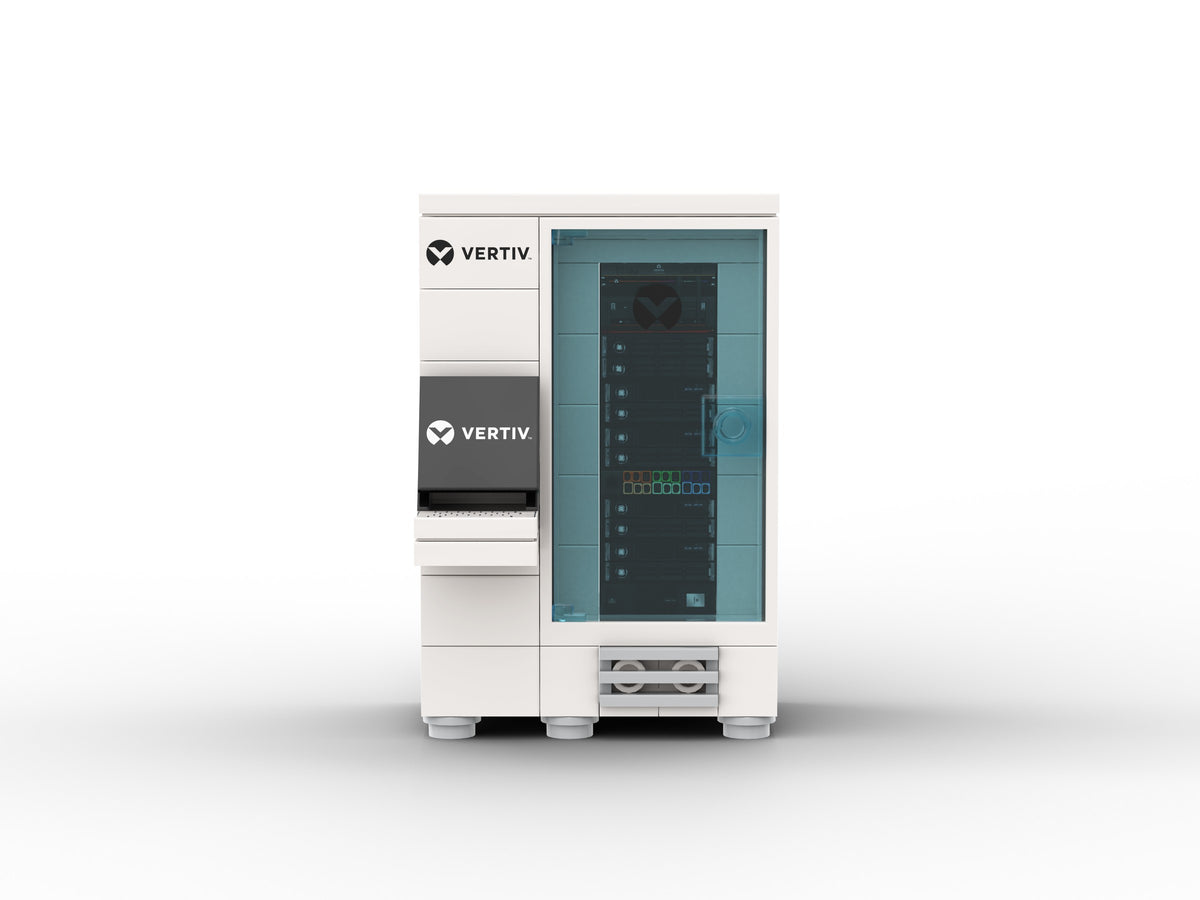 Straight-on view of the Vertiv rack cabinet.