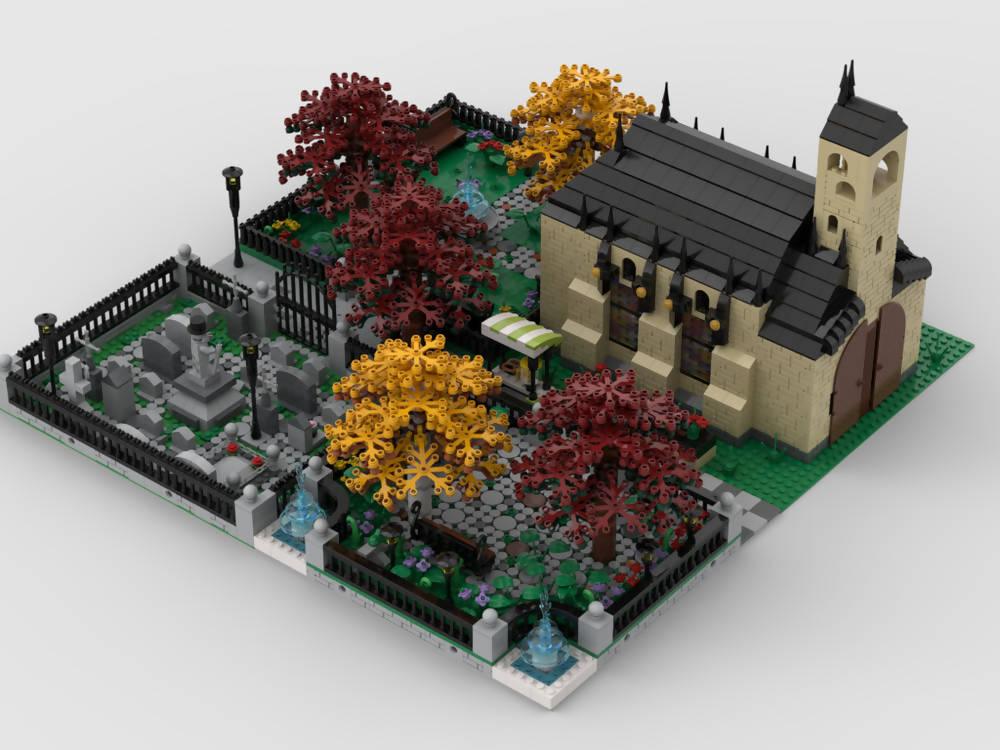 Iglesia modular con cementerio | Construida a partir de 4 MOC - BuildaMOC