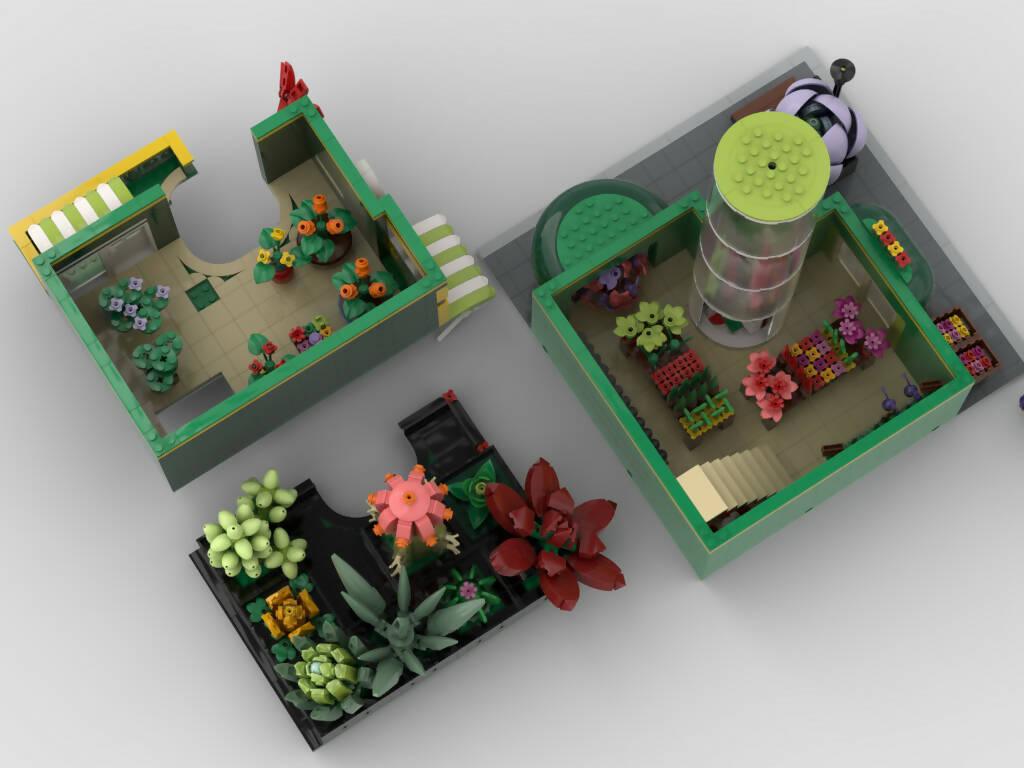 Modularer Blumenladen + Display für Set 10309 - BuildaMOC