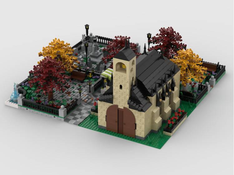 Iglesia modular con cementerio | Construida a partir de 4 MOC - BuildaMOC