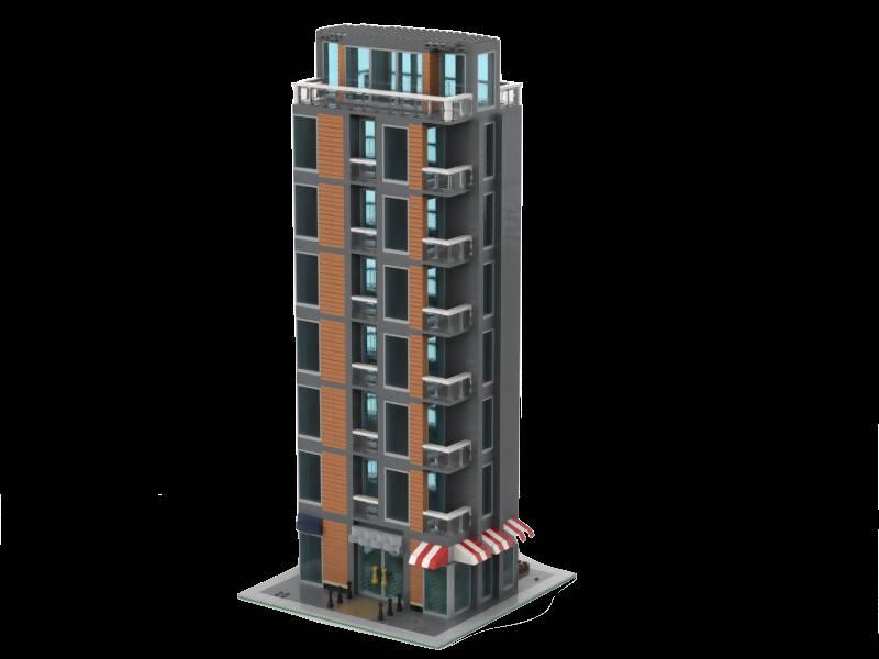 Rascacielos residencial urbano de LEGO - Central Brick Plaza - BuildaMOC