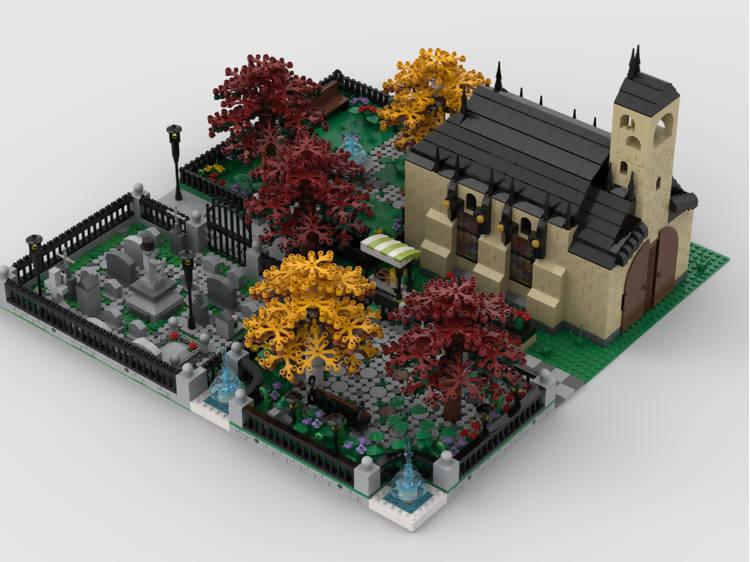 Iglesia modular con cementerio | Construida a partir de 4 MOC - BuildaMOC